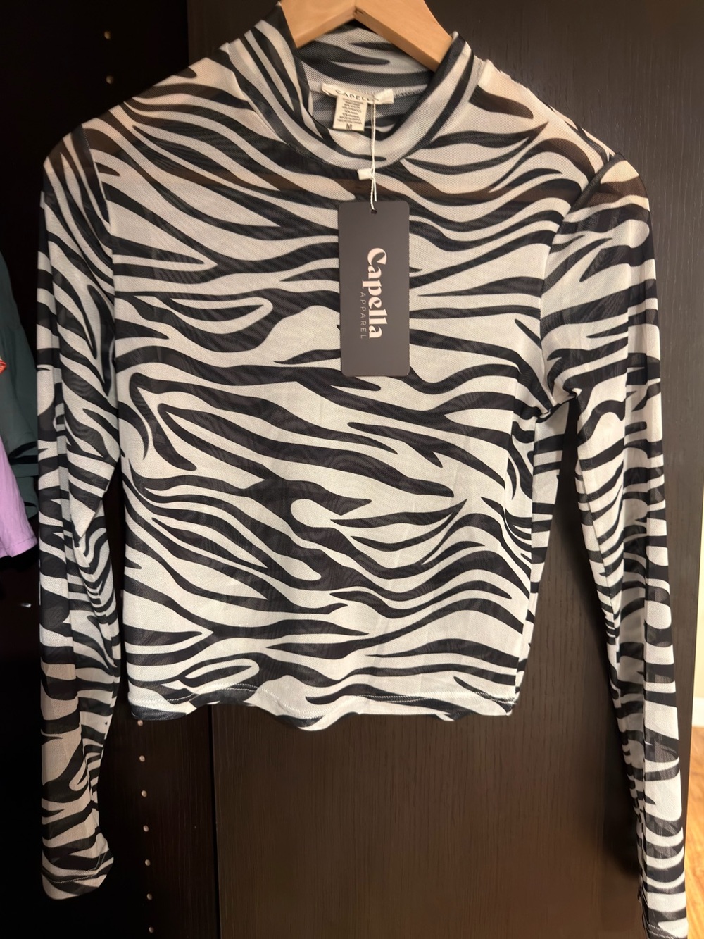 NWT Capella Black & White Zebra-Print Long Sleeve Tee